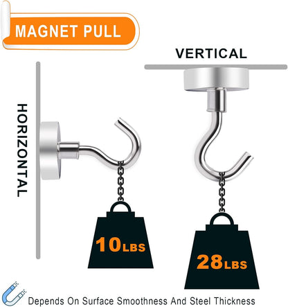 MIKEDE Magnetic Hooks Heavy Duty, 28Lbs Neodymium Magnets with Hooks for Refrigerator, 10Pcs Strong