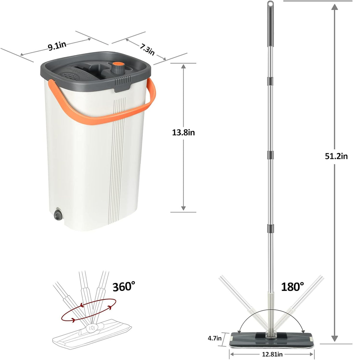 Jelymark Flat Mop and Bucket with Wringer Set, Separates Dirty and Clean Water, 3-Chamber Mop Wet