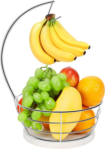 Livabber Countertop Fruit Basket Bowl with Banana Hanger, Modern Standing Fruit Vegetable Bowl