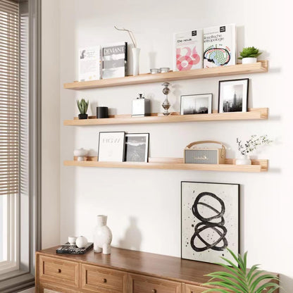 AZSKY 36 Inch Picture Ledge Shelf Solid Wood Large Floating Shelves Wall Mounted Rustic Natural