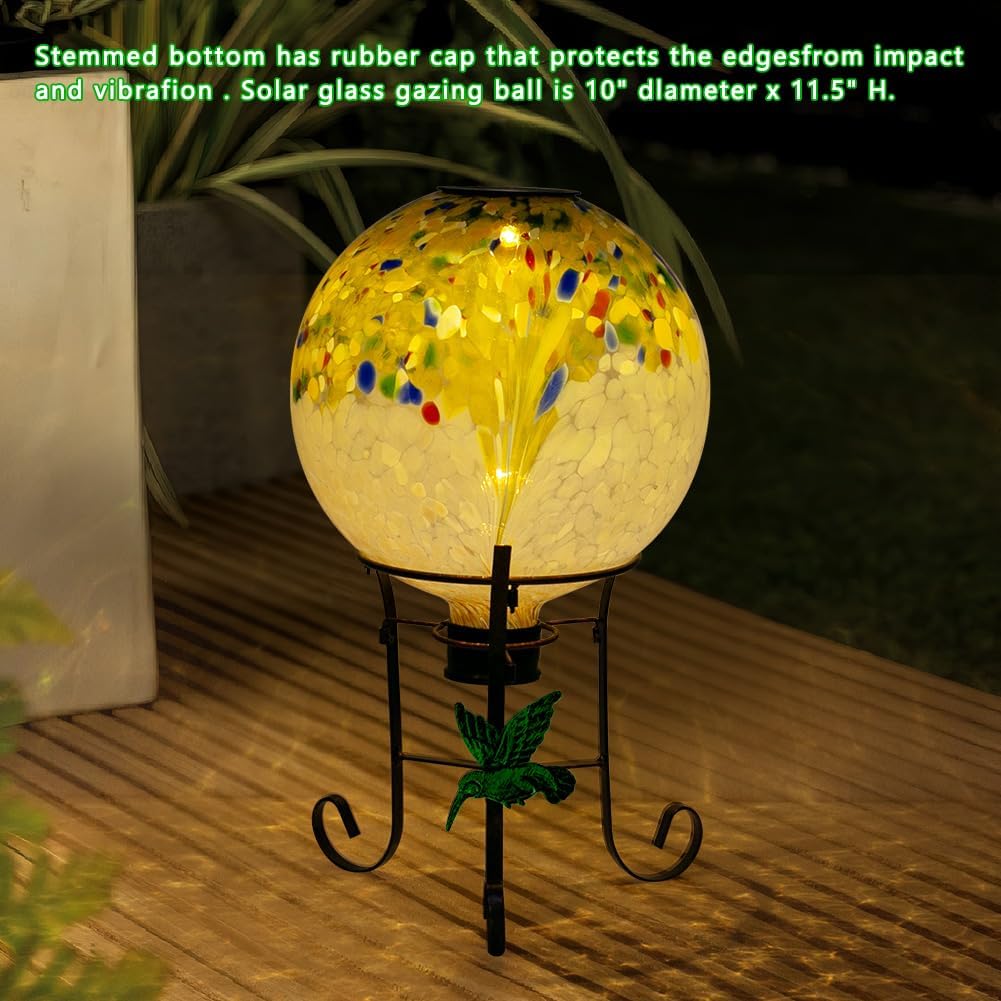 10" Diameter Solar Gazing Ball and 8.5" Metal Stand Indoor Outdoor Yard Art Ornament Coloful Spot
