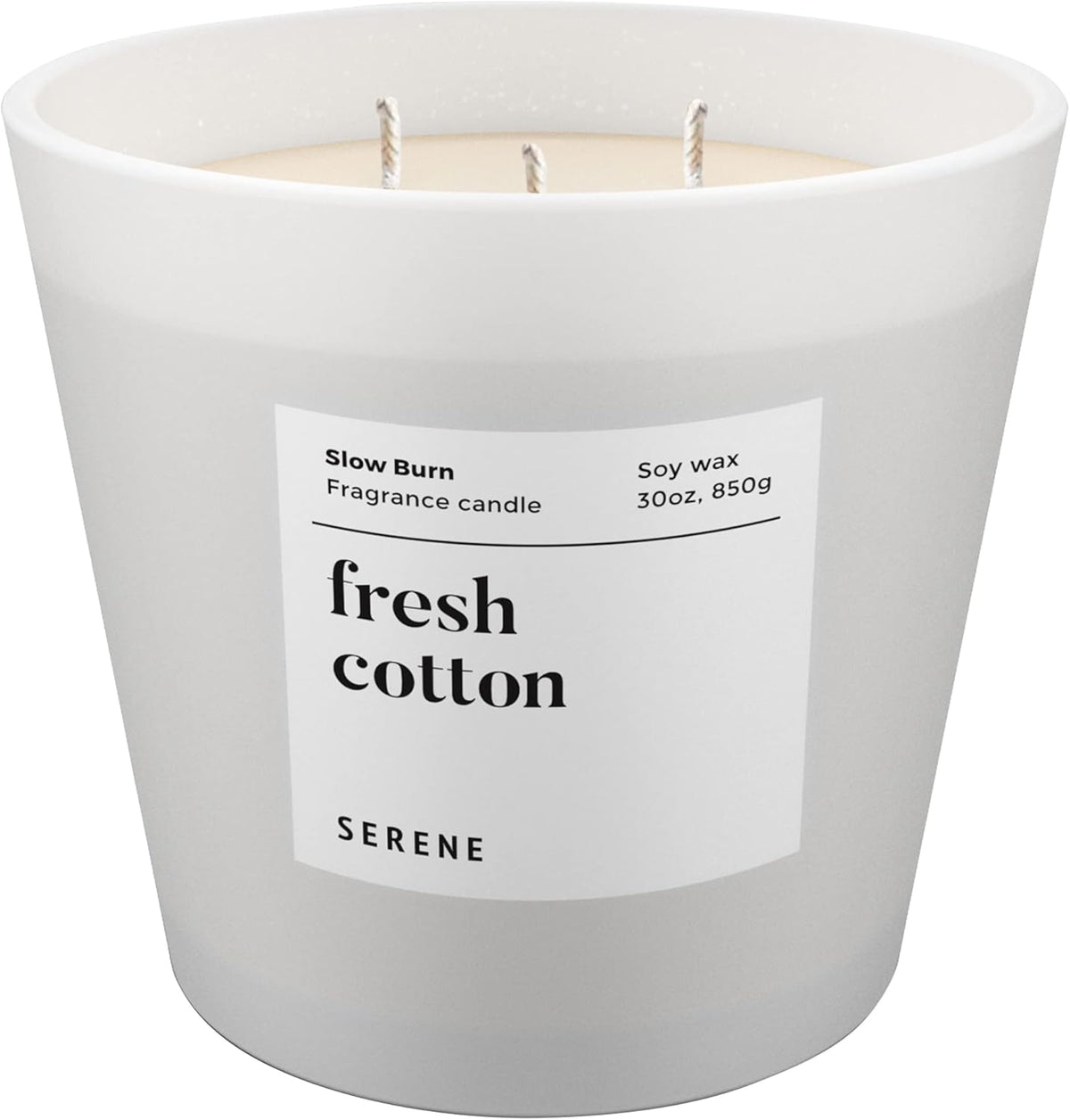 Hidden Label Large Scented Candle, Fresh Cotton, 30oz 3 Wick Huge Candle, Serene Collection Slow
