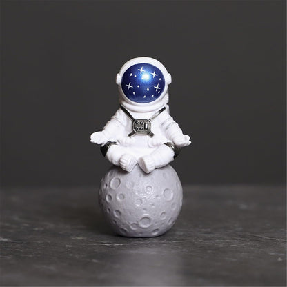 Blue White Astronaut Statues Set of 4, Spaceman Sculpture Figurines Outer Space Theme Decor for