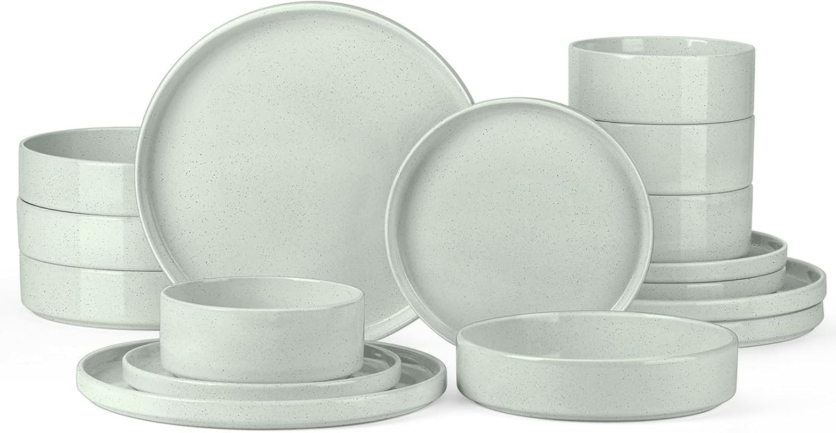 Onader Speckled Dinnerware Set for 4 with Pasta Bowl, 16 Piece Stoneware Plates and Bowls Dishes