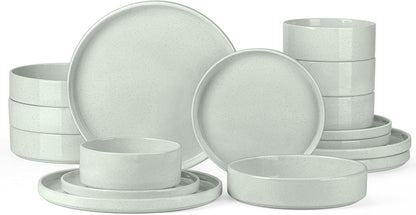 Onader Speckled Dinnerware Set for 4 with Pasta Bowl, 16 Piece Stoneware Plates and Bowls Dishes