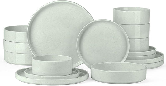 Onader Speckled Dinnerware Set for 4 with Pasta Bowl, 16 Piece Stoneware Plates and Bowls Dishes