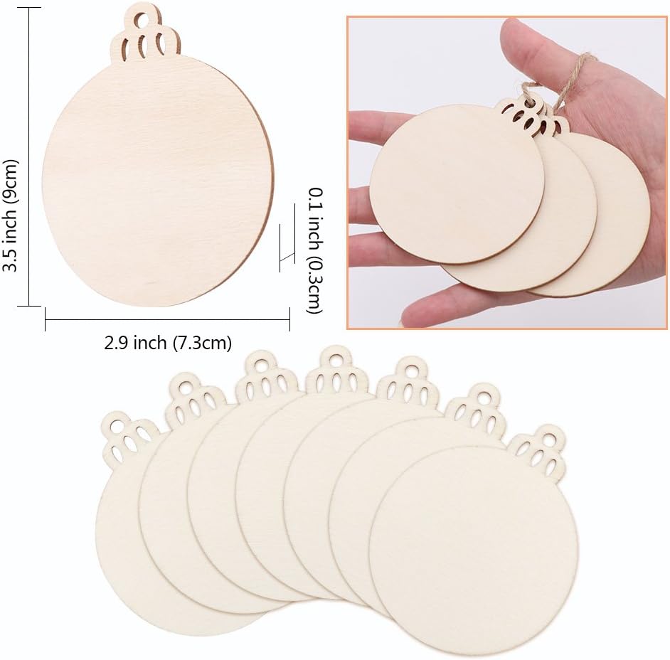 PartyTalk 30pcs Round Wooden Discs with Holes, 3" Unfinished Predrilled Natural Wood Slices for