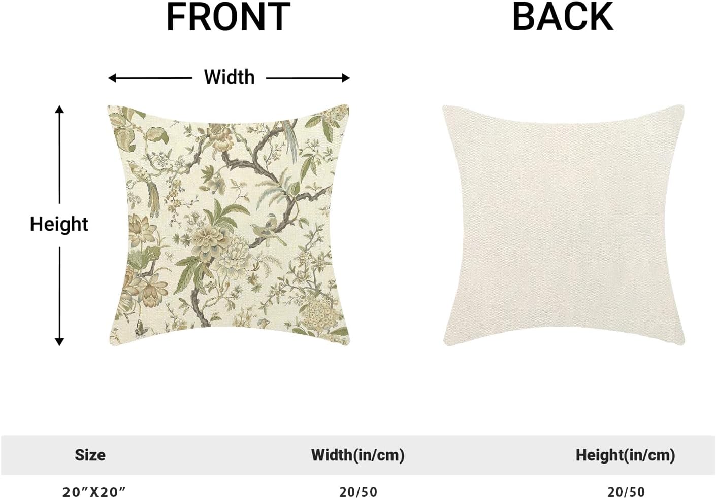 CXMEIFLY Spring Floral Birds Pillow Covers 20 x 20 Inch Set of 2 for Chinoiserie Flowers Decor