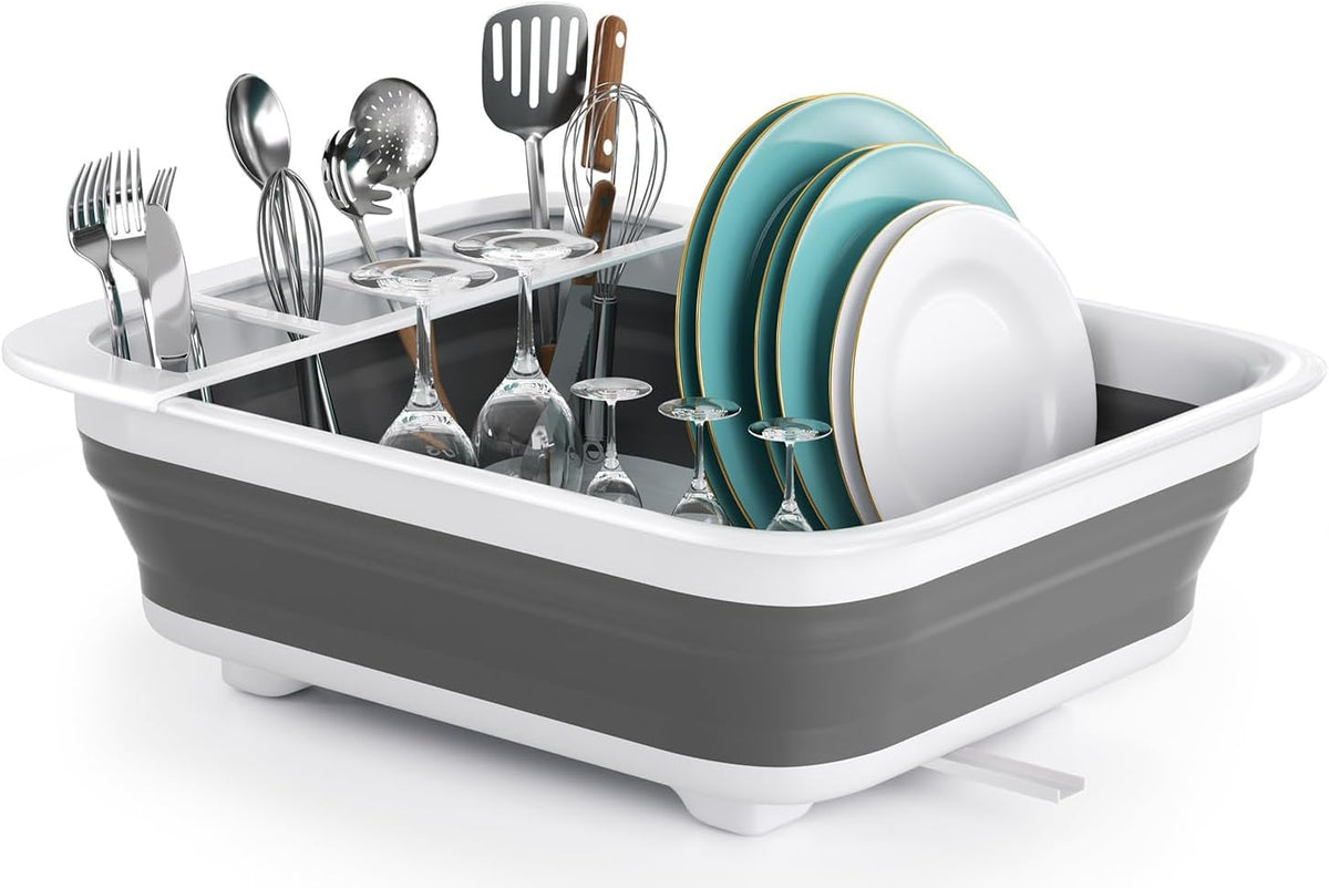 THANSTAR Collapsible Dish Drying Rack for RV Kitchen, Foldable Drainer Organizer for Kitchen