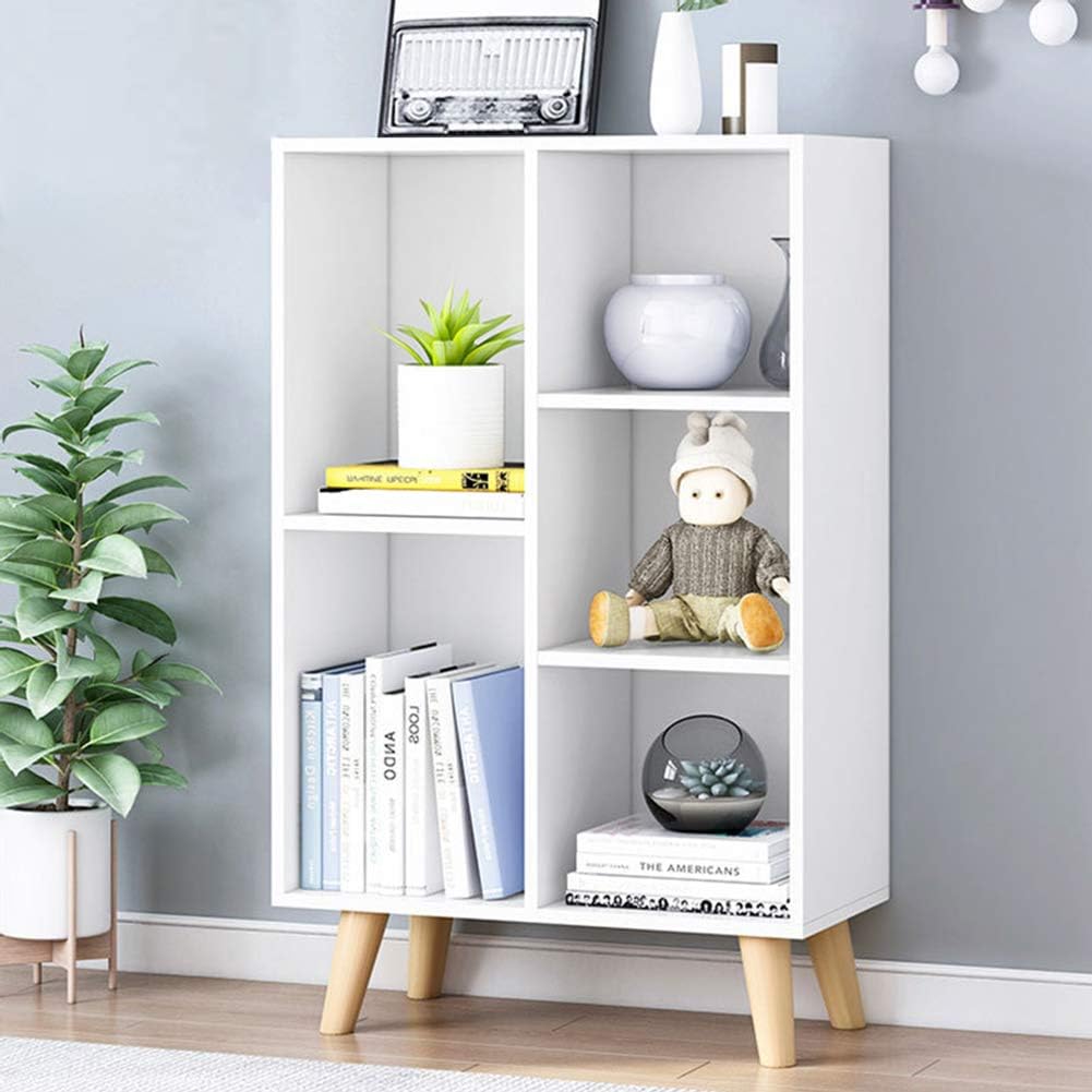 IOTXY Wooden Open Shelf Bookcase - 3-Tier Floor Standing Display Cabinet Rack with Legs, 5 Cubes