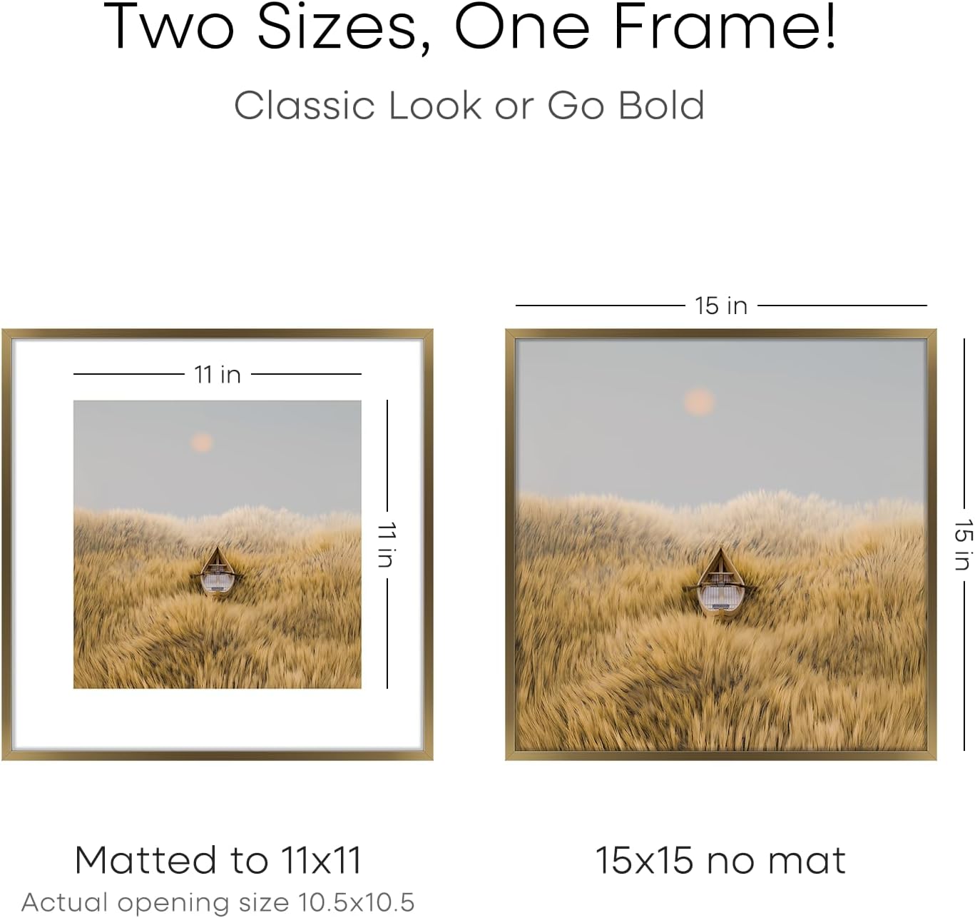 Homeforia 15x15 Picture Bronze Frame, High End Metal 15 x 15 Square Poster Frame with Mat 11 x 11