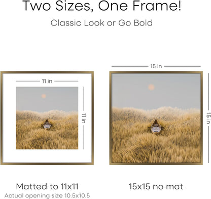 Homeforia 15x15 Picture Bronze Frame, High End Metal 15 x 15 Square Poster Frame with Mat 11 x 11