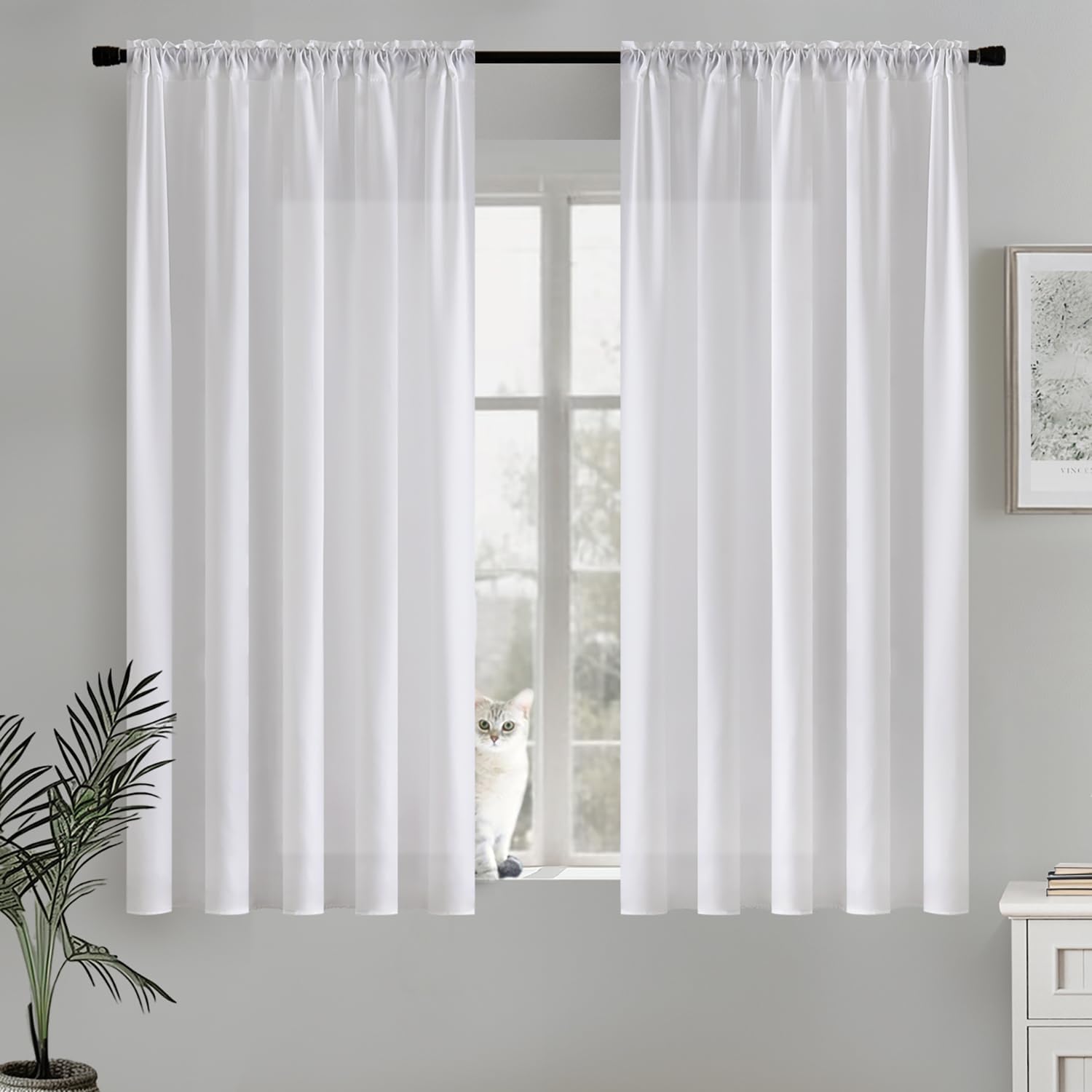 MIULEE White Privacy Sheer Curtains That Let Light in Non-See-Through Semi Sheer Curtains Light