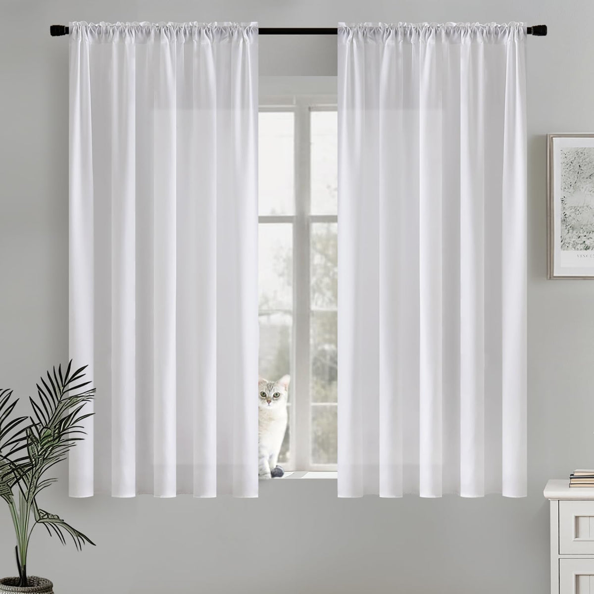 MIULEE White Privacy Sheer Curtains That Let Light in Non-See-Through Semi Sheer Curtains Light