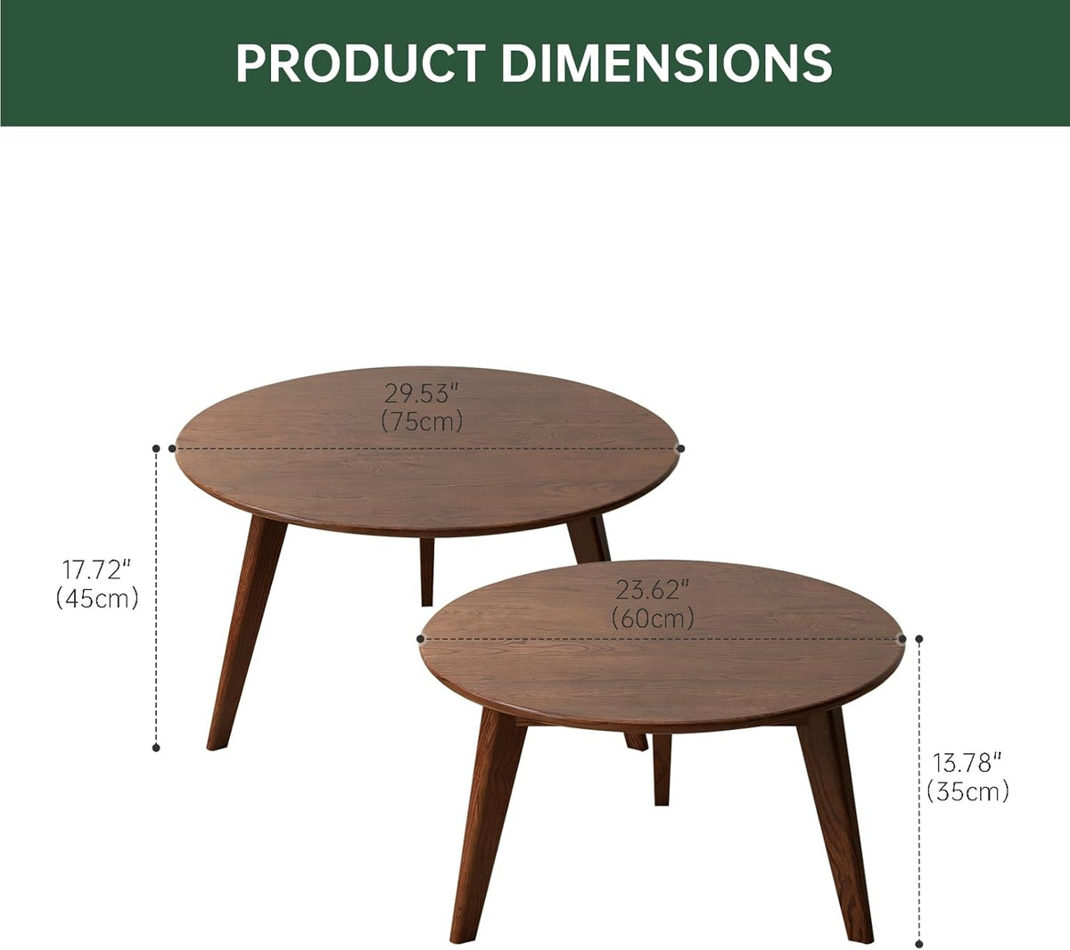 100% Solid Oak Wood Coffee Table Set, Round Coffee Table Combo Side Table w/Solid Wood Legs, Mid