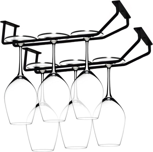 10.8 Inch Black Wine Glass Rack, Under Cabinet Wine Glass Holder Stainless Steel Stemware Rack