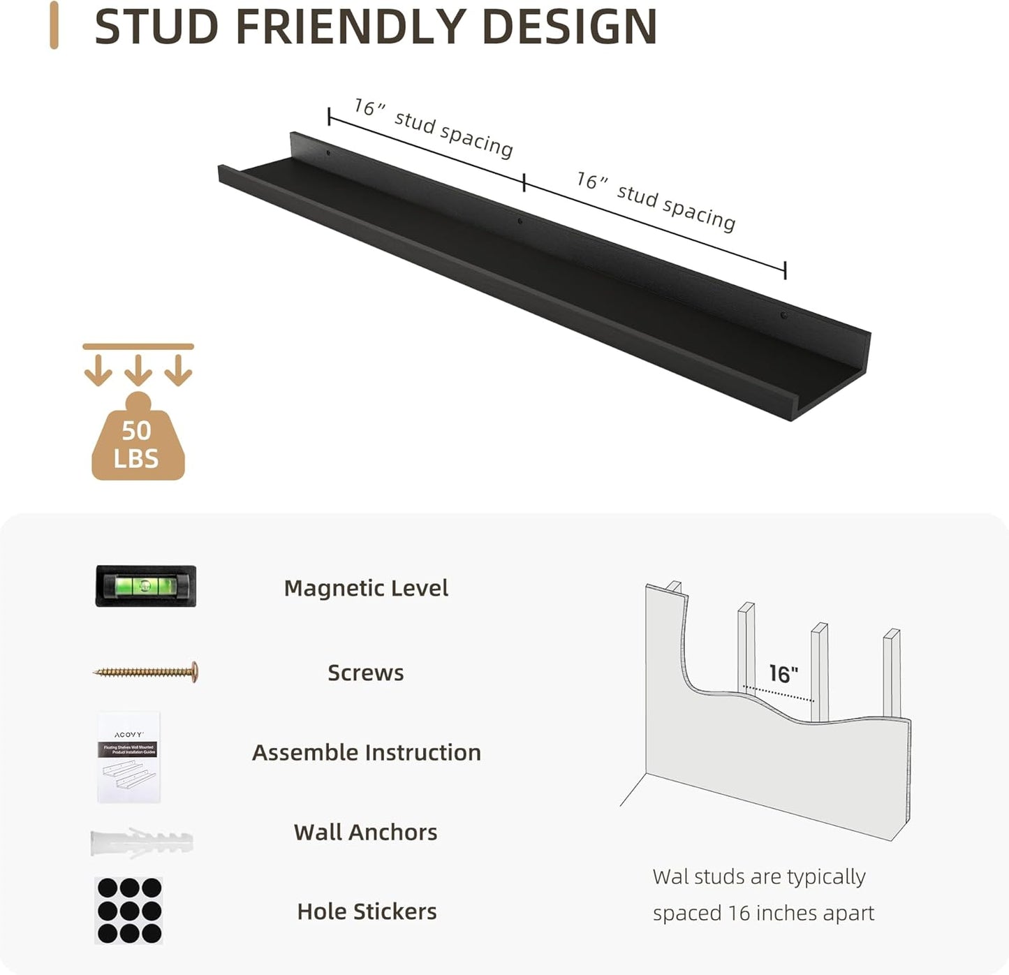 Picture Ledge Shelf, Wood Floating Shelves Set of 2, 36 inch Picture Ledge Shelves, Photo Ledge