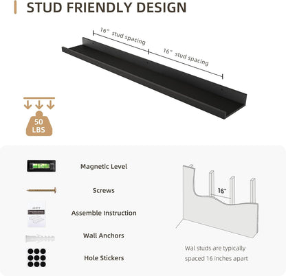 Picture Ledge Shelf, Wood Floating Shelves Set of 2, 36 inch Picture Ledge Shelves, Photo Ledge