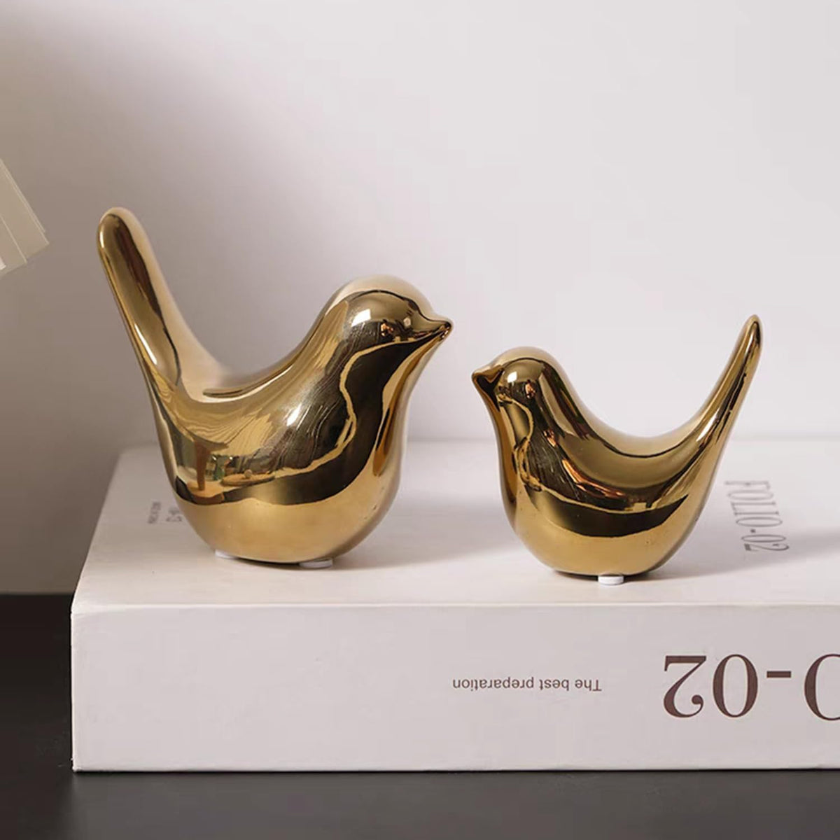 Small Animal Statues, Gold Bird Figurines Home Decor, Modern Home Decorative, Ceramic Decor for