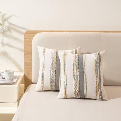Boho Throw Pillow Covers 18x18 Set of 2 Farmhouse Decorative Cushion Case Striped Square Pillows