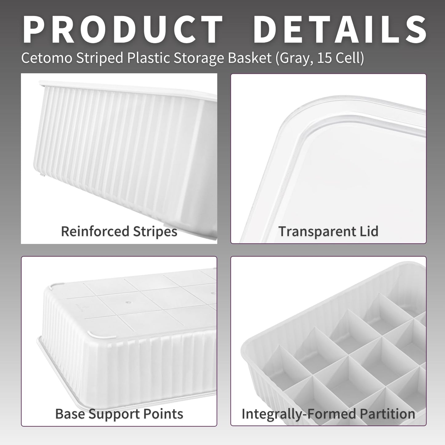Cetomo 15 Cells Plastic Underwear Sock Drawer Organizer with Lid, Lidded Storage Box with Dividers