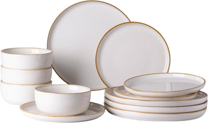 GBHOME Ceramic Dinnerware Sets for 4, 12 Pieces Stoneware Plates and Bowls Sets, Scratch Resistant