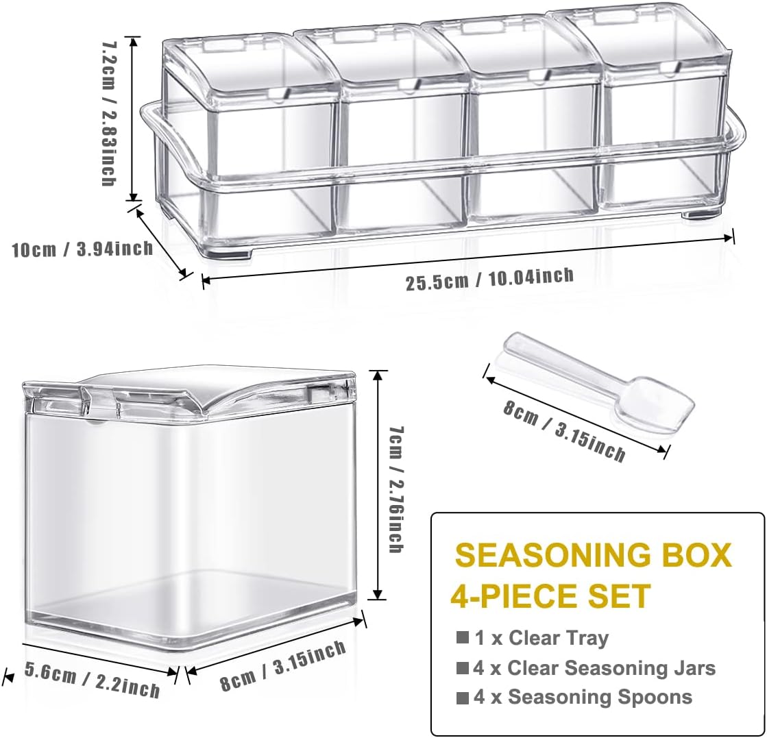 Clear Seasoning Box 4 PCS/Set, Acrylic Seasoning Rack Seasoning Storage Container Condiment Jar