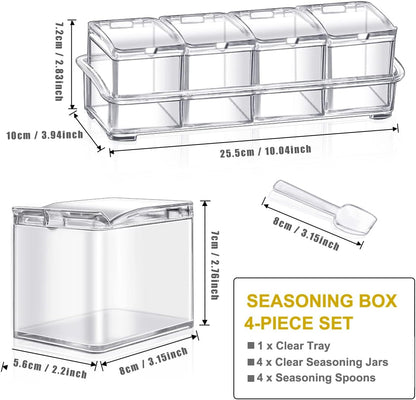 Clear Seasoning Box 4 PCS/Set, Acrylic Seasoning Rack Seasoning Storage Container Condiment Jar