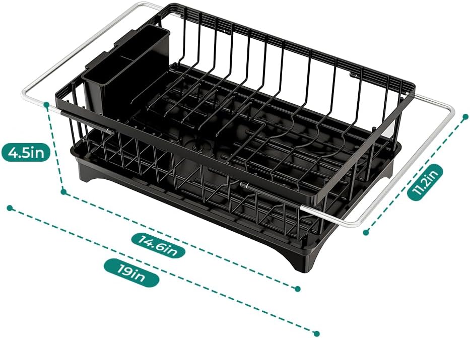 Expandable Dish Drying Rack in Sink, Adjustable Stainless Steel Rustproof Grip Handles Dish Rack