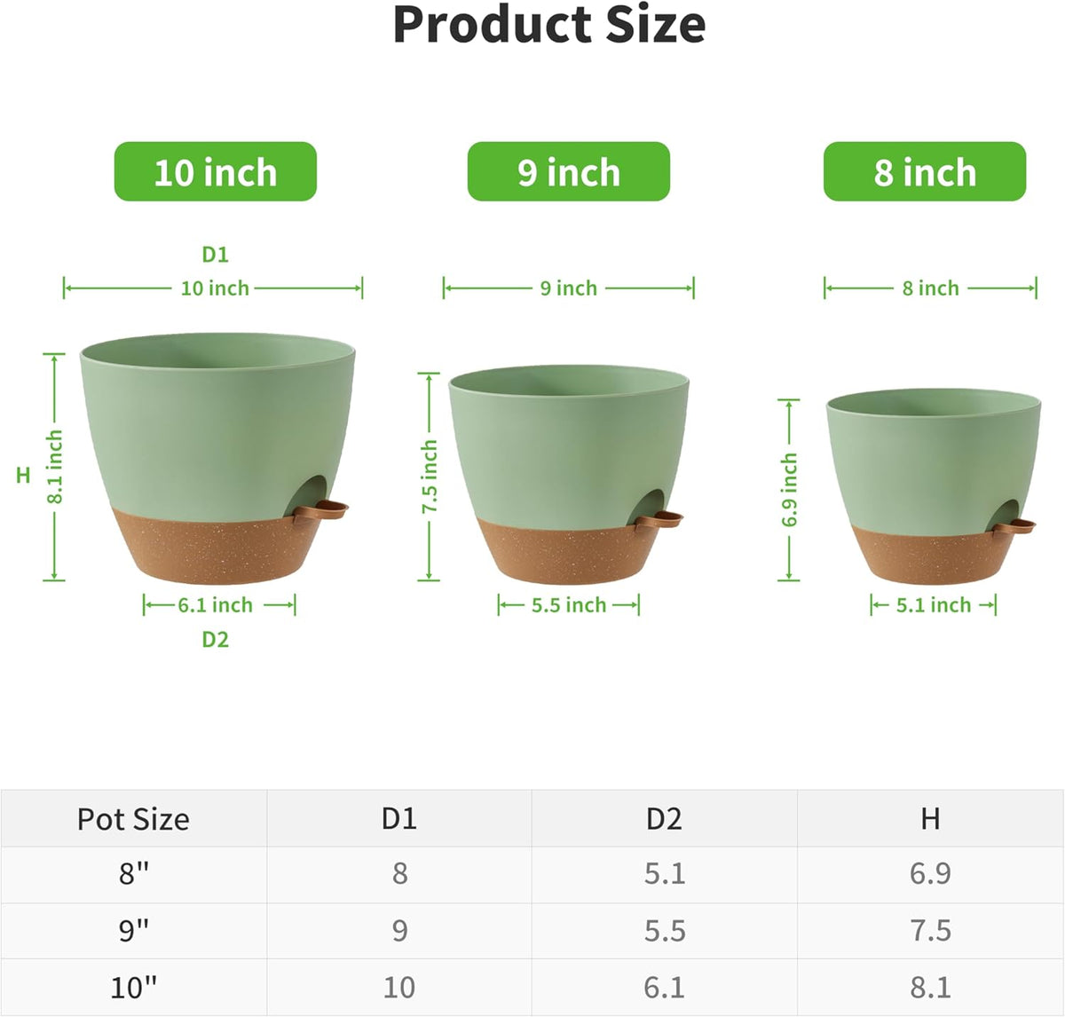 FaithLand 3-Pack Planter Pots, 10 9 8 Inch Self Watering Flower Pots for Indoor Outdoor Garden