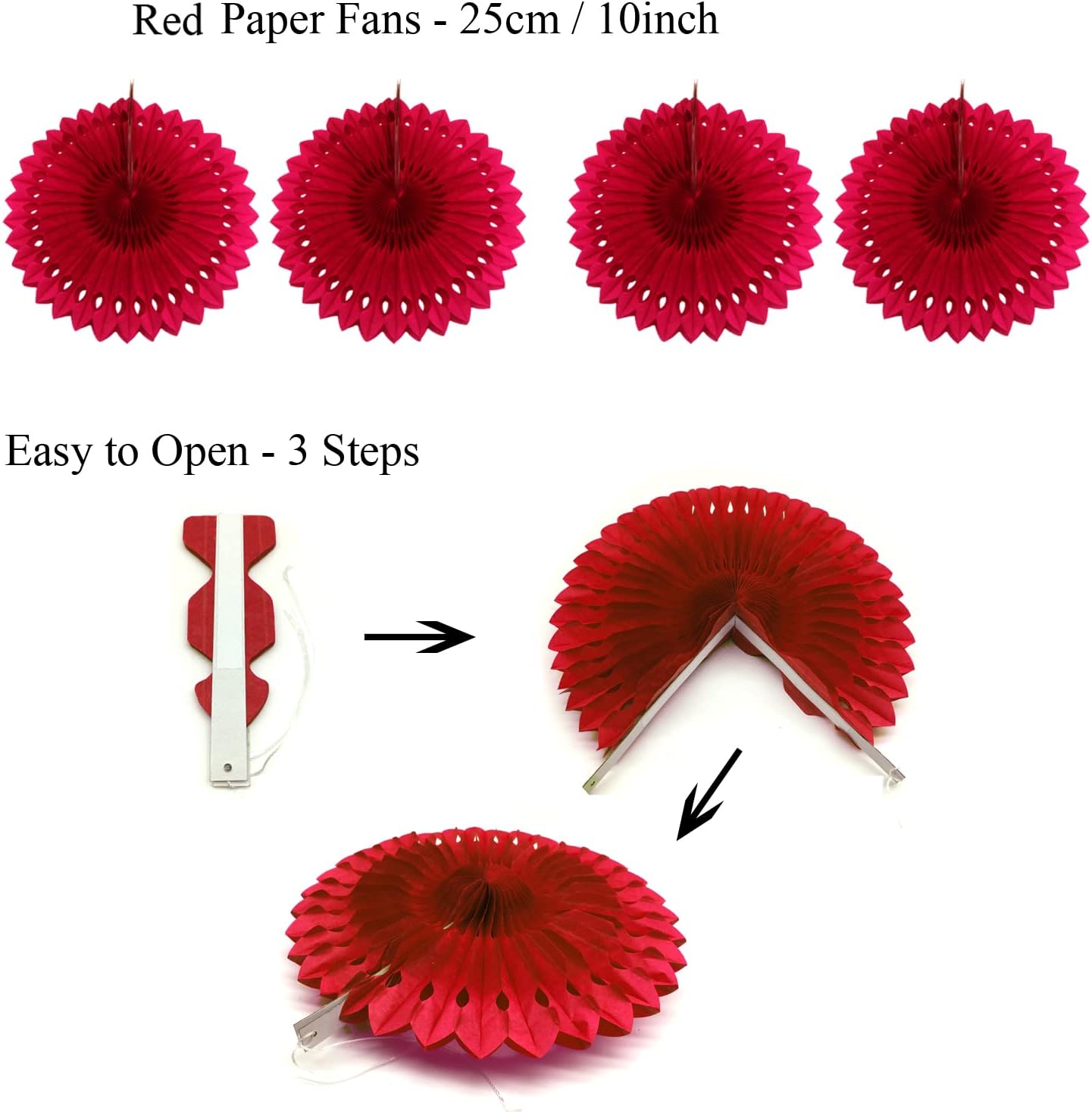 ZERODECO Party Decoration, 21 Pcs Red Hanging Paper Fans Pom Poms Flowers, Garlands String and