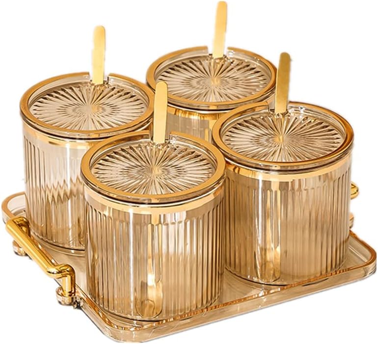 Acrylic Condiment Spice Jars,Condiment Spice Box With Lids and Spoons and Tray,Clear Plastic
