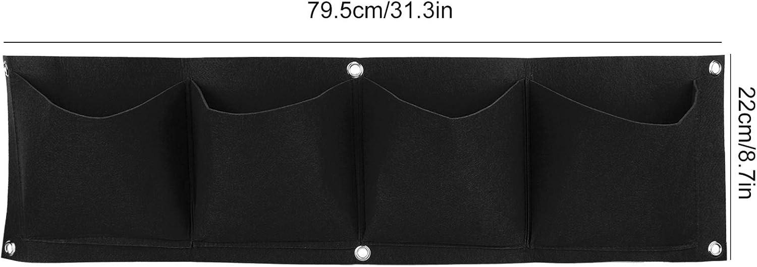 4Pcs 4 Pocket Felt Vertical Wall Garden Planter Plant Grow Bag Reusable Wall Mounted Planting
