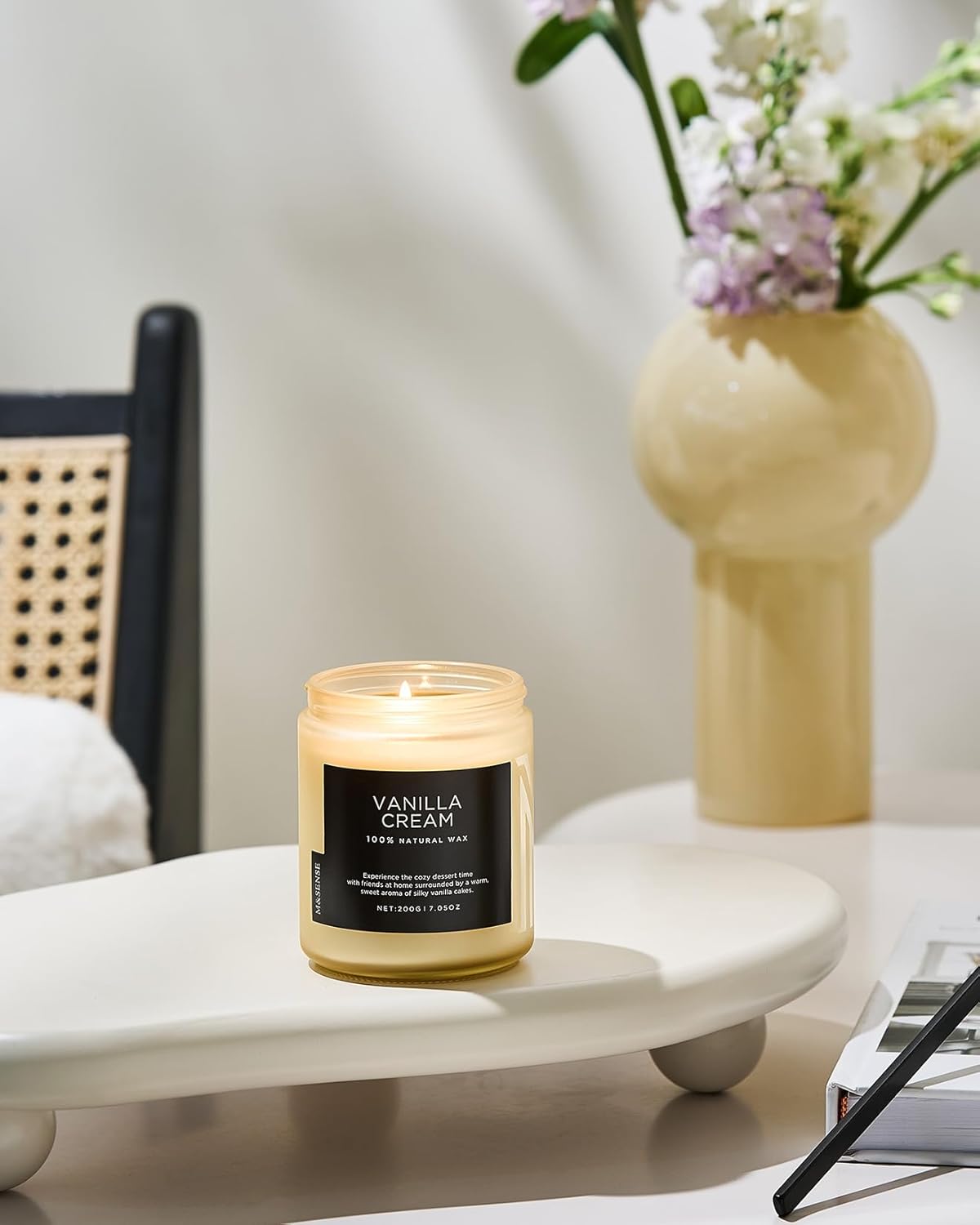 M&SENSE Vanilla Candles 100% Natural Organic Soy Wax Relaxing Aromatherapy Scented Candle, 7.05oz