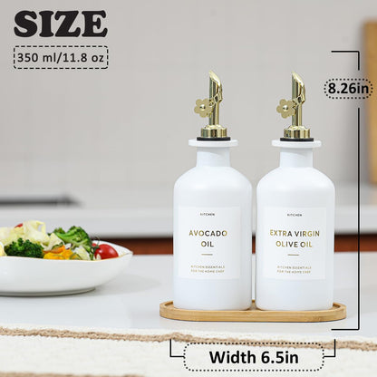 HOMCDALY Olive Oil Dispenser for Kitchen, 11.8oz Glass kitchen Dispenser Bottle, Gold Oil&Vinegar