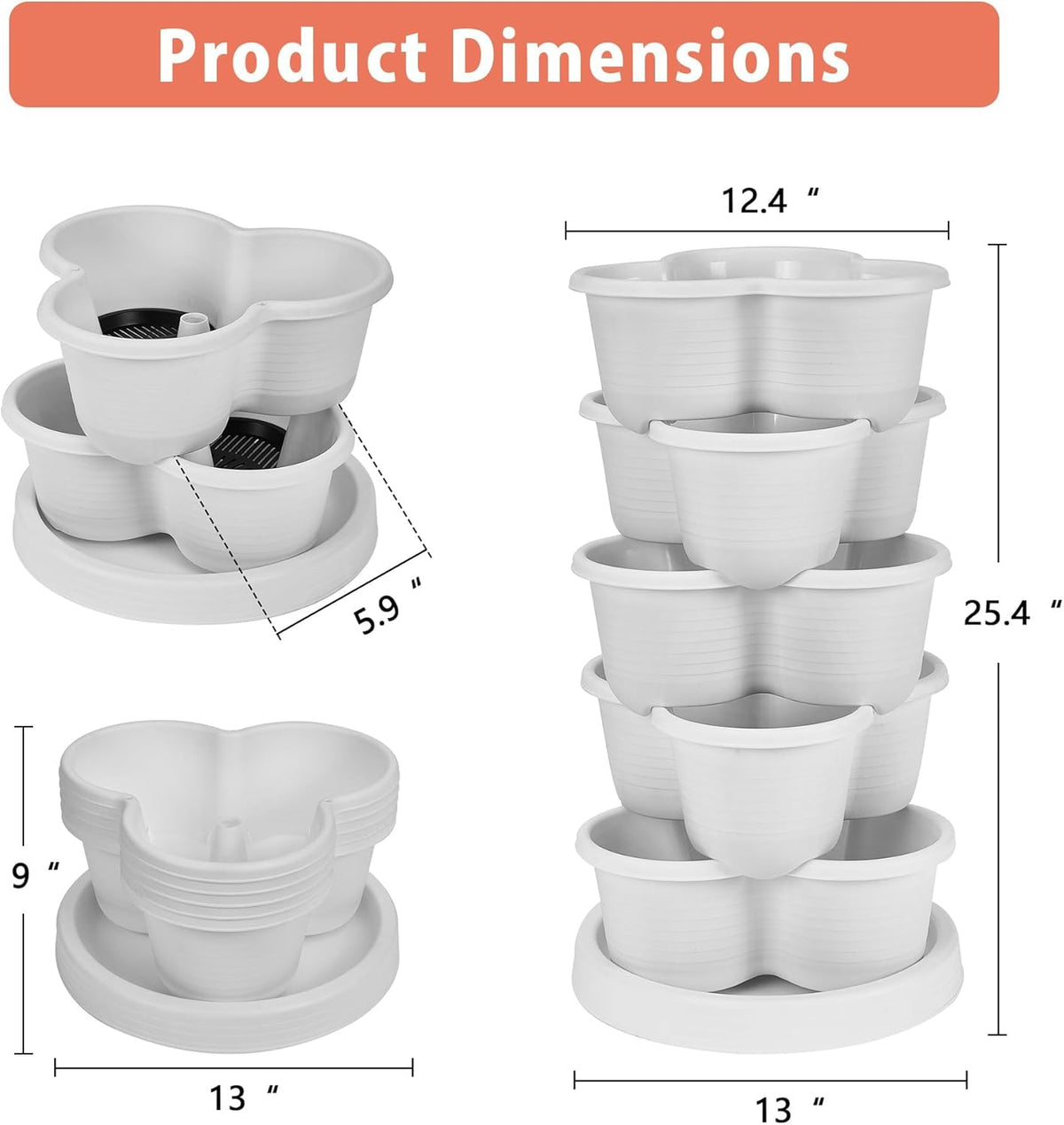 VECELO 5 Tier Vertical Garden Planter, Self Watering Stackable Planters with Wheels for