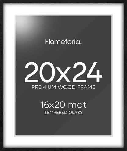 Homeforia Black Wood Frame 20x24, High End Oak 20x24 Wooden Picture Frames with Mat 16x20 Photo, 20