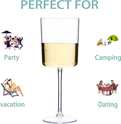 Ciaell 12 Pack Clear Plastic Wine Glasses - 10 Oz Disposable Wine Glasses with Stem for Parties &