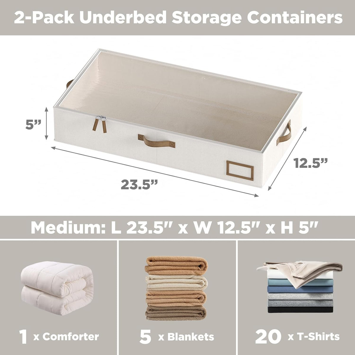 Under Bed Storage Containers, 2-Pack Underbed Storage Box, Collapsible Clothes Storage Bins with