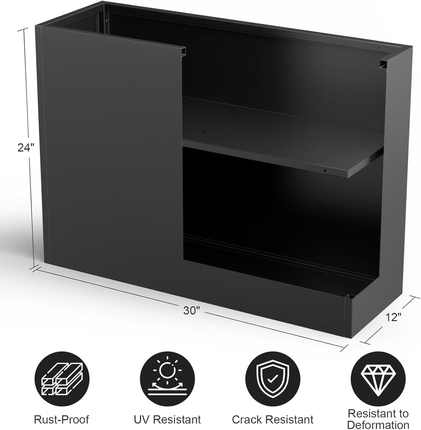 Tall Metal Cube Planter for Outdoor Plants 30" L x 12" W x 24" H, Heavy Duty Steel Large Planter