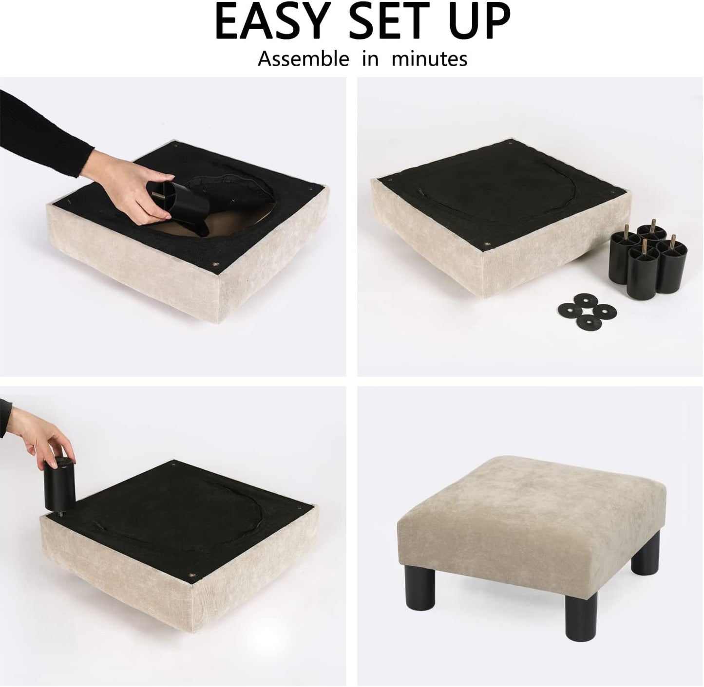 Joveco Small Foot Rest Stool Ottoman, 15" Fabric Square Footstool Upholstered Footrest for Chair
