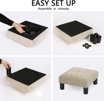 Joveco Small Foot Rest Stool Ottoman, 15" Fabric Square Footstool Upholstered Footrest for Chair