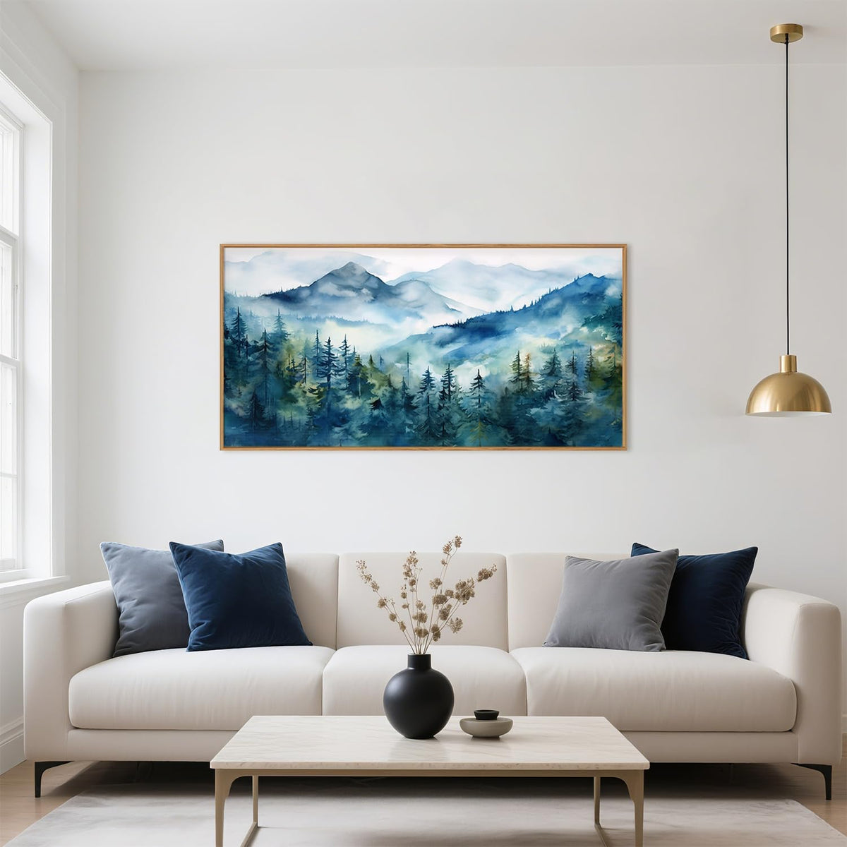 Celestdeco Blue Ridge Mountains Forest Framed Canvas Wall Art Set, Natural Landscape Wall Decor
