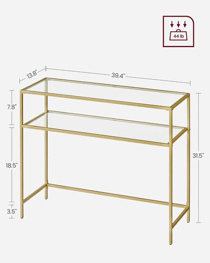 VASAGLE 39.4 Inch Console Sofa Table, Modern Entryway Table, Tempered Glass Table, Metal Frame, 2