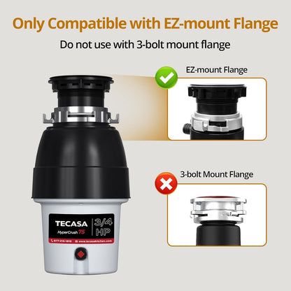 3/4 HP Corded Garbage Disposal for Kitchen Sinks, TECASA Continuous Feed Food Waste Disposer, Sound