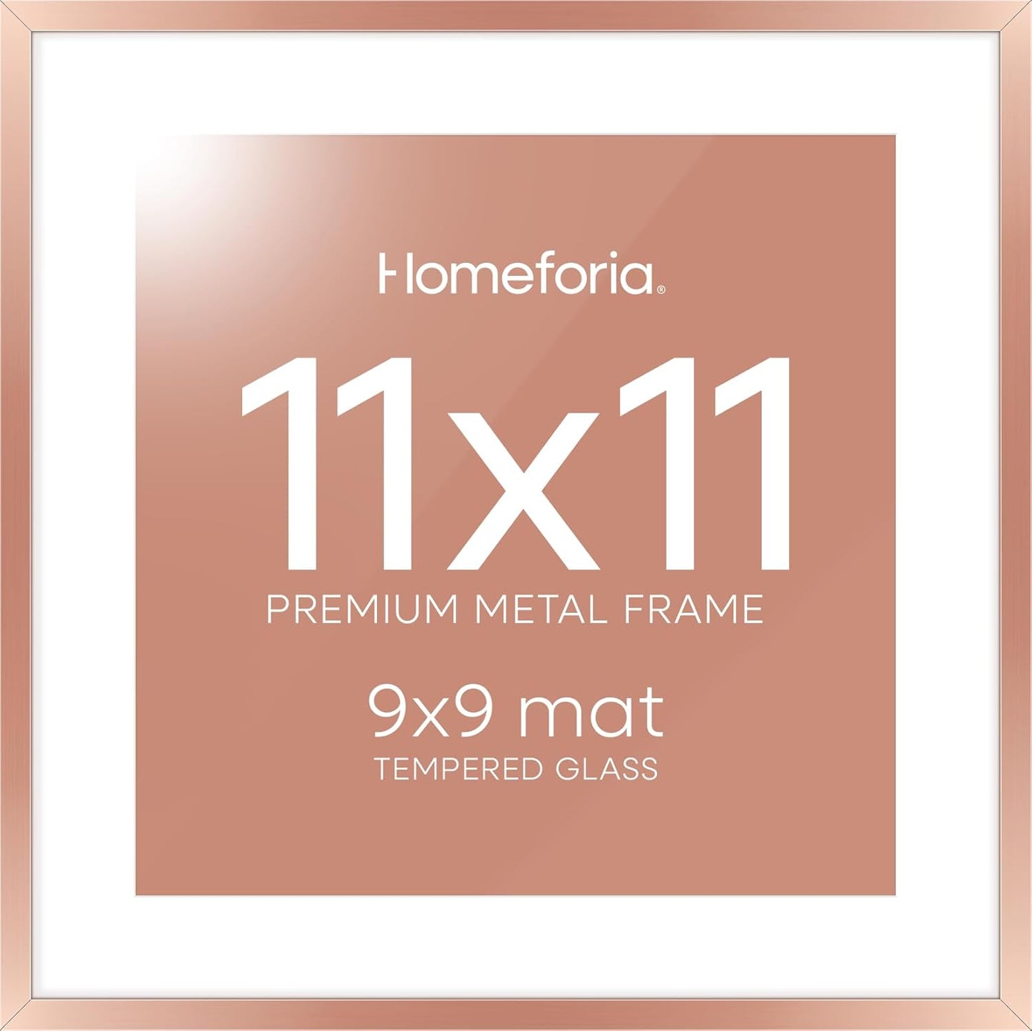 Homeforia 11x11 Rose Gold Picture Frame, High End Metal 11 by 11 Square Frames with Mat 9 x 9