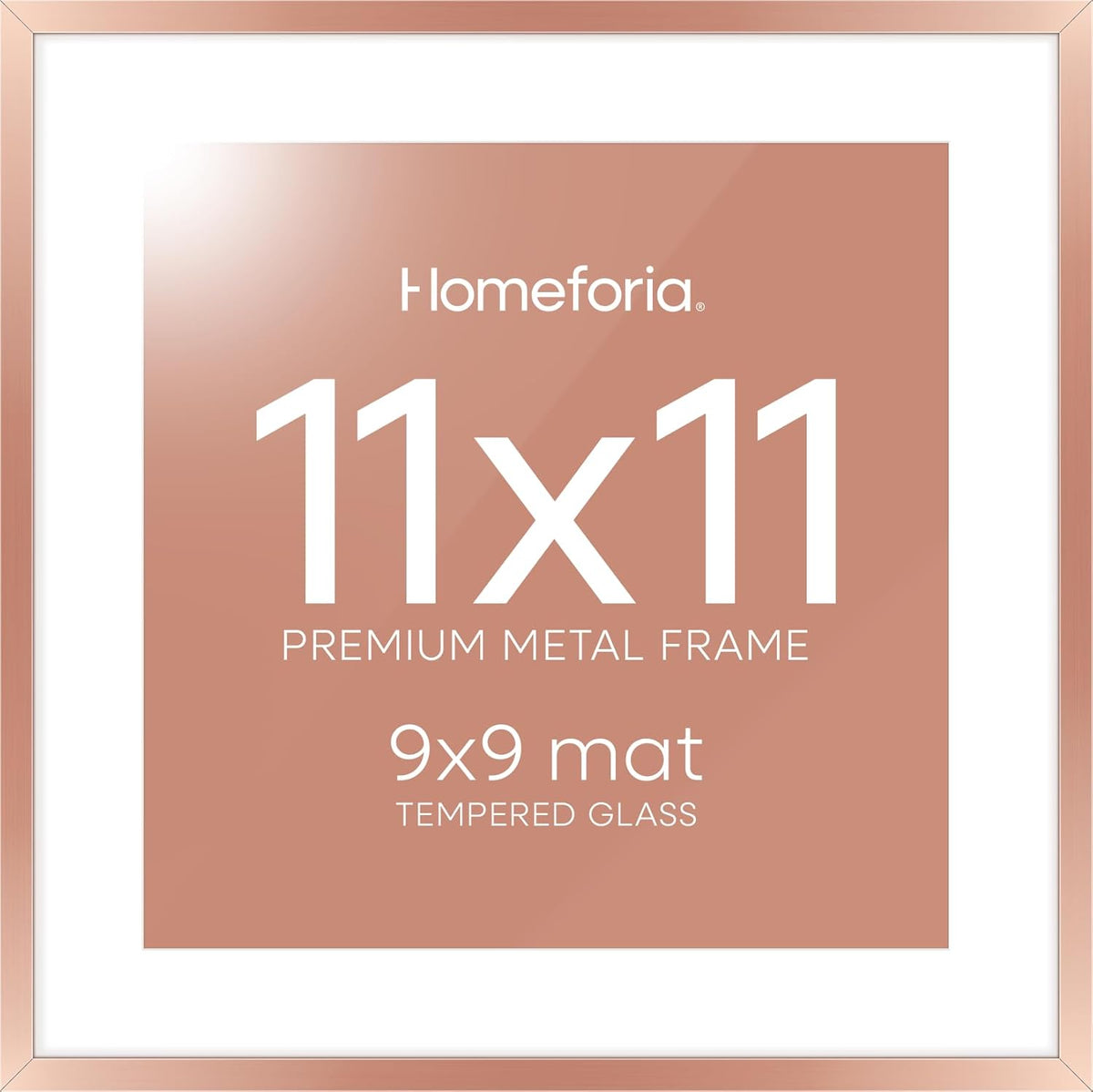 Homeforia 11x11 Rose Gold Picture Frame, High End Metal 11 by 11 Square Frames with Mat 9 x 9