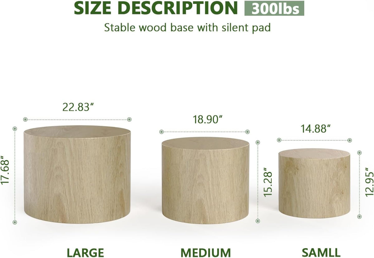 Vikiullf Nesting Coffee Table Set of 3, Round Wooden Coffee Tables, Modern Circle Table for Living