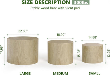 Vikiullf Nesting Coffee Table Set of 3, Round Wooden Coffee Tables, Modern Circle Table for Living