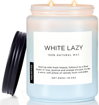 M&SENSE Spring Scented Candle, Jasmine Clean Cotton Soy Wax Large 19.4oz 110 Hour Long Lasting